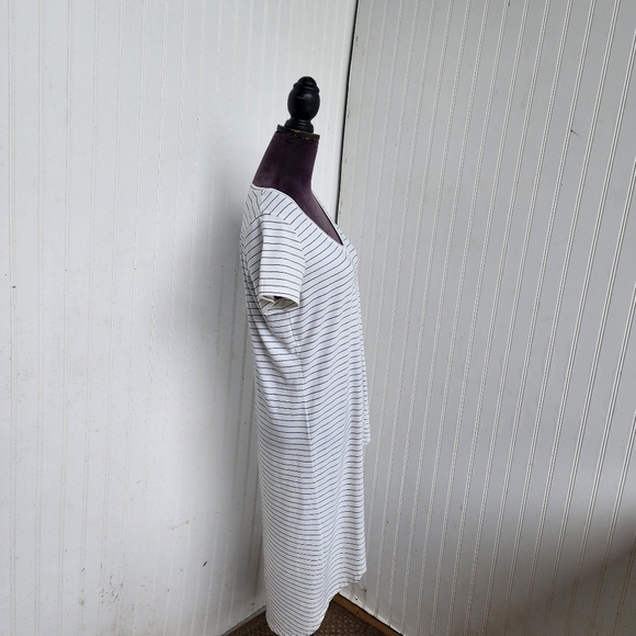 Another Love Womens Shirt Hi Low Dress Ctretch Short Sleeve White Black Stripe M - Picture 4 of 11